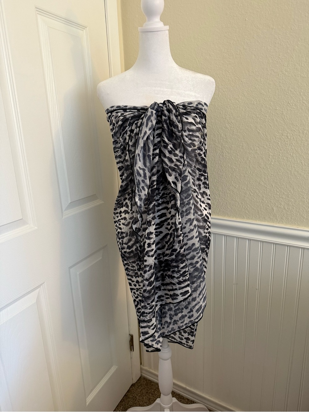 Capistrano Black & White Leopard Print Coverup Sarong